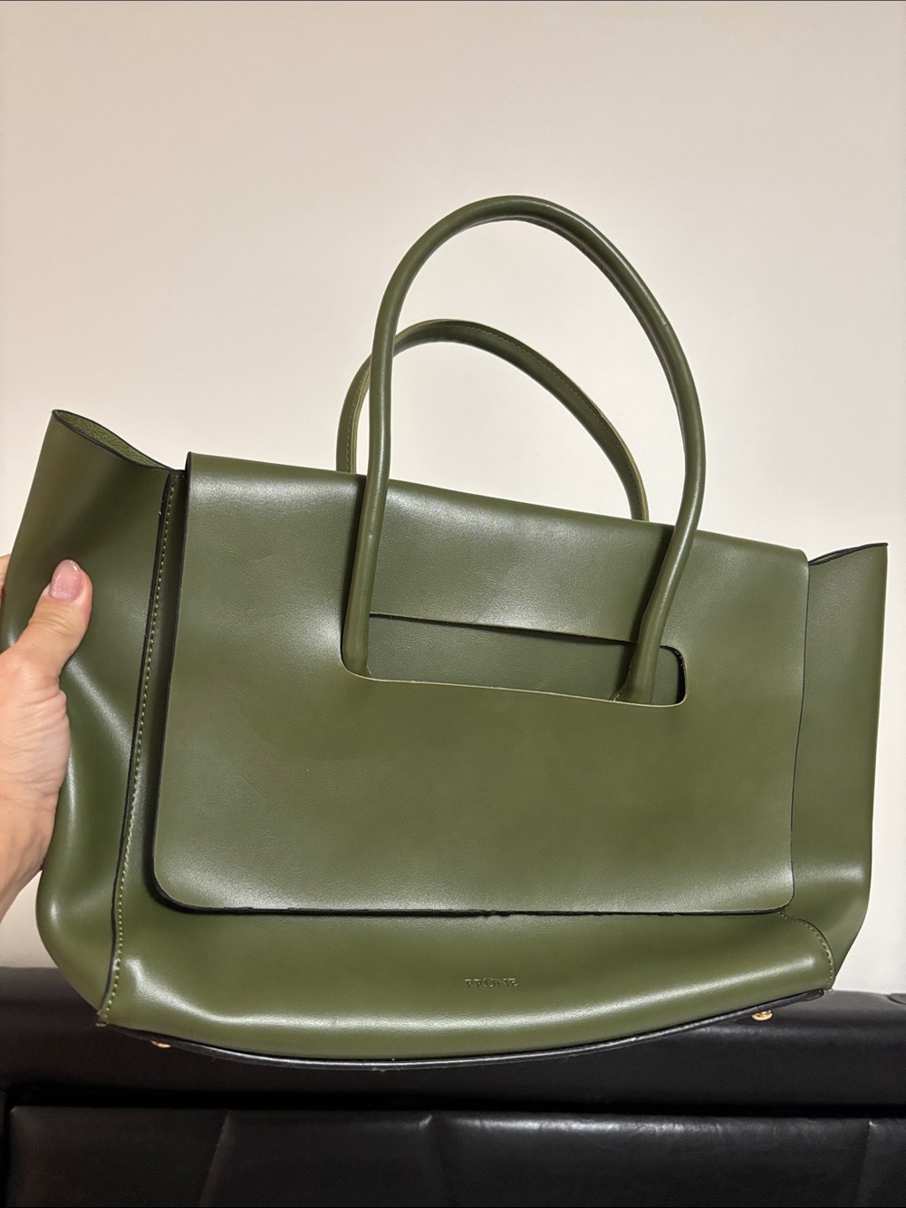 Olive Green Structured Shoulder Tote Bag